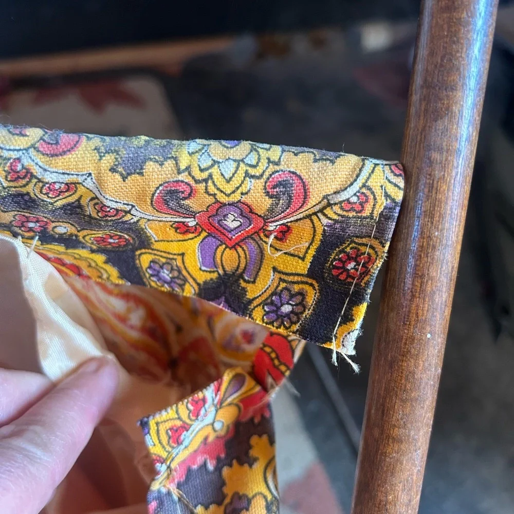 Vintage Boho Yarn Caddy Wooden Cotton Paisley Carryall